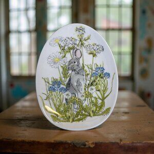 Easter Bunny Oval Ceramic Plate With Floral Design By Tag Natural Wildlife Decor